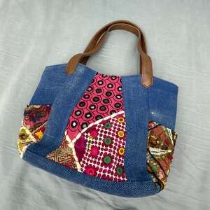 Banjara Women's Denim Handbag Snap Close Embroidered Purse Patchwork Bag